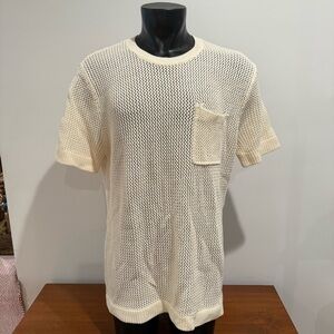Lucky Brand Men’s Crochet Shirt Sz L Short Sleeves Open Knit Cotton